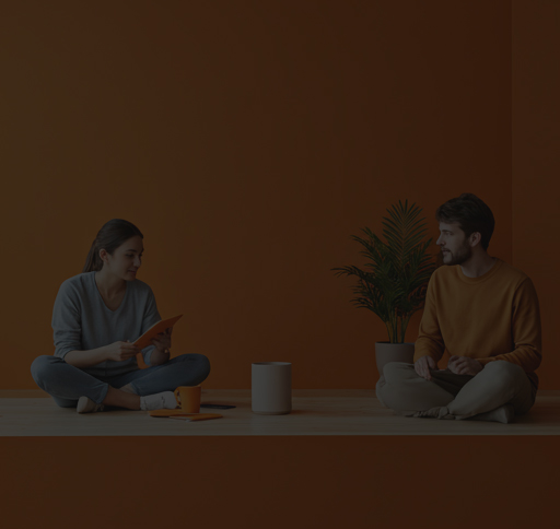 Modern creative team working in an office with orange accents